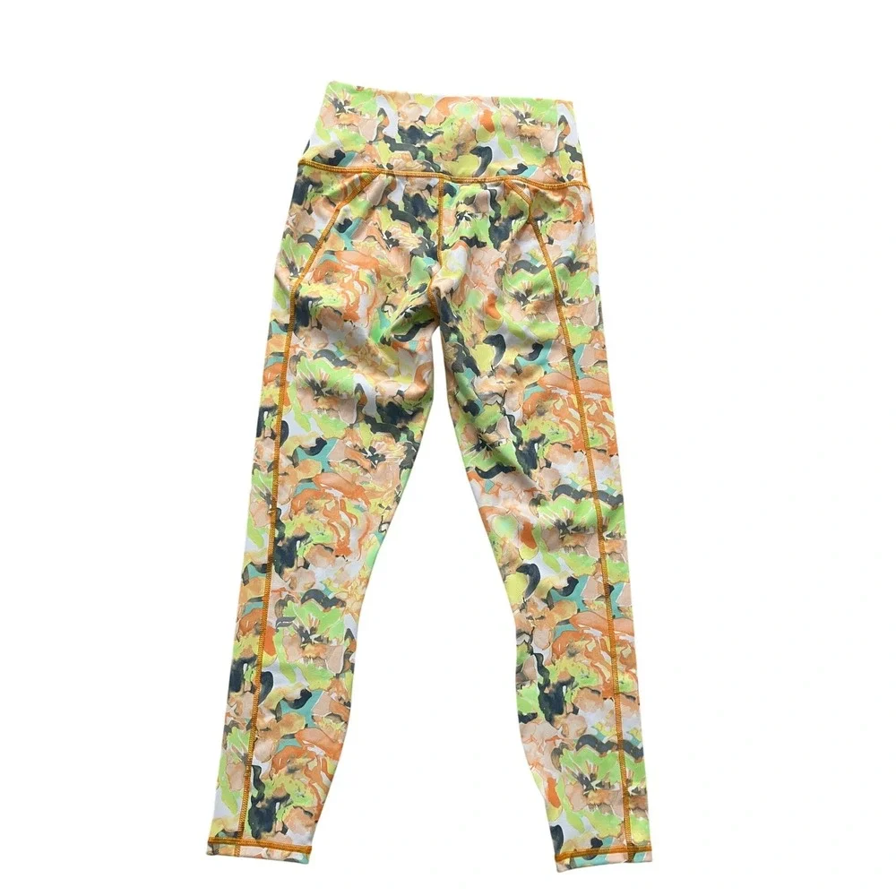 Fabletics‎ PowerHold High Waisted Floral Leggings Orange Green Yellow Womens XS